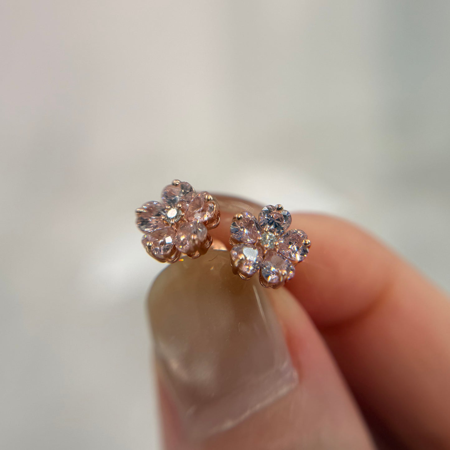 *春日新上* S925 粉紅櫻花鑽石耳釘42AJE0175-紅