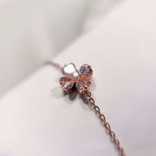 *春日新上* S925 粉紅幸運四葉草鑽石手鏈42AJB0134-紅