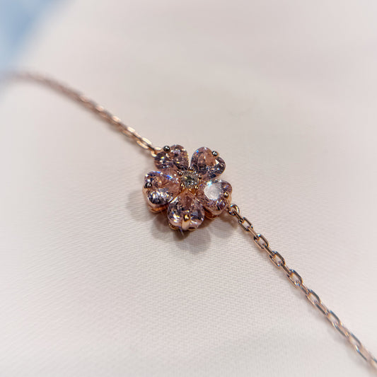 *春日新上* S925 粉紅櫻花鑽石手鏈42AJB0133-紅