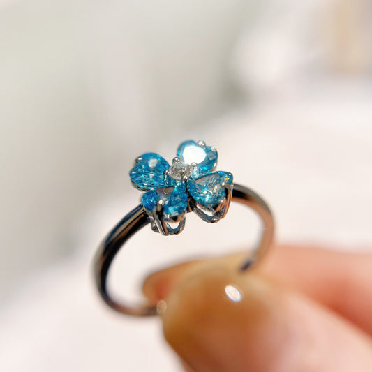 *春日新上* S925 天藍幸運四葉草鑽石戒指42AJR0457