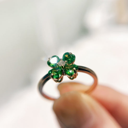 *春日新上* S925 蘋果綠幸運四葉草鑽石戒指42AJR0457-紅