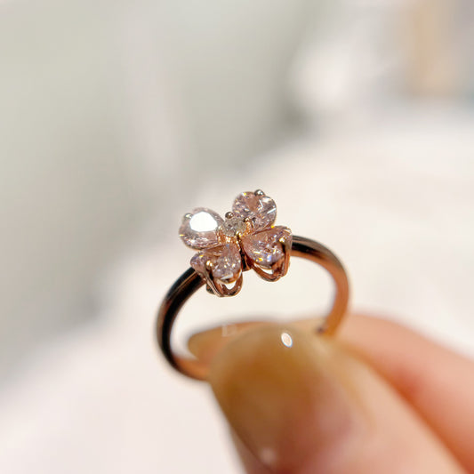 *春日新上* S925 粉紅幸運四葉草鑽石戒指42AJR0457-紅