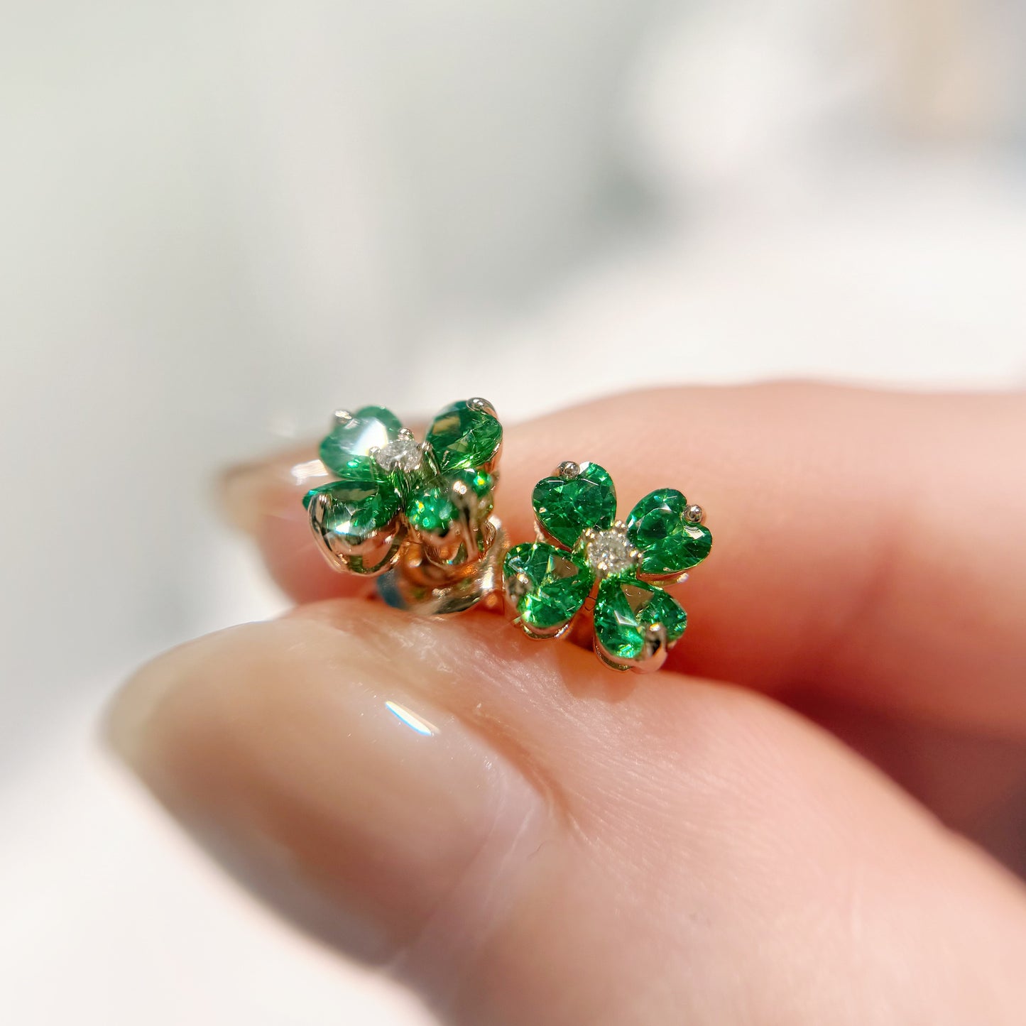 *春日新上* S925 蘋果綠幸運四葉草鑽石耳釘42AJE0176-紅