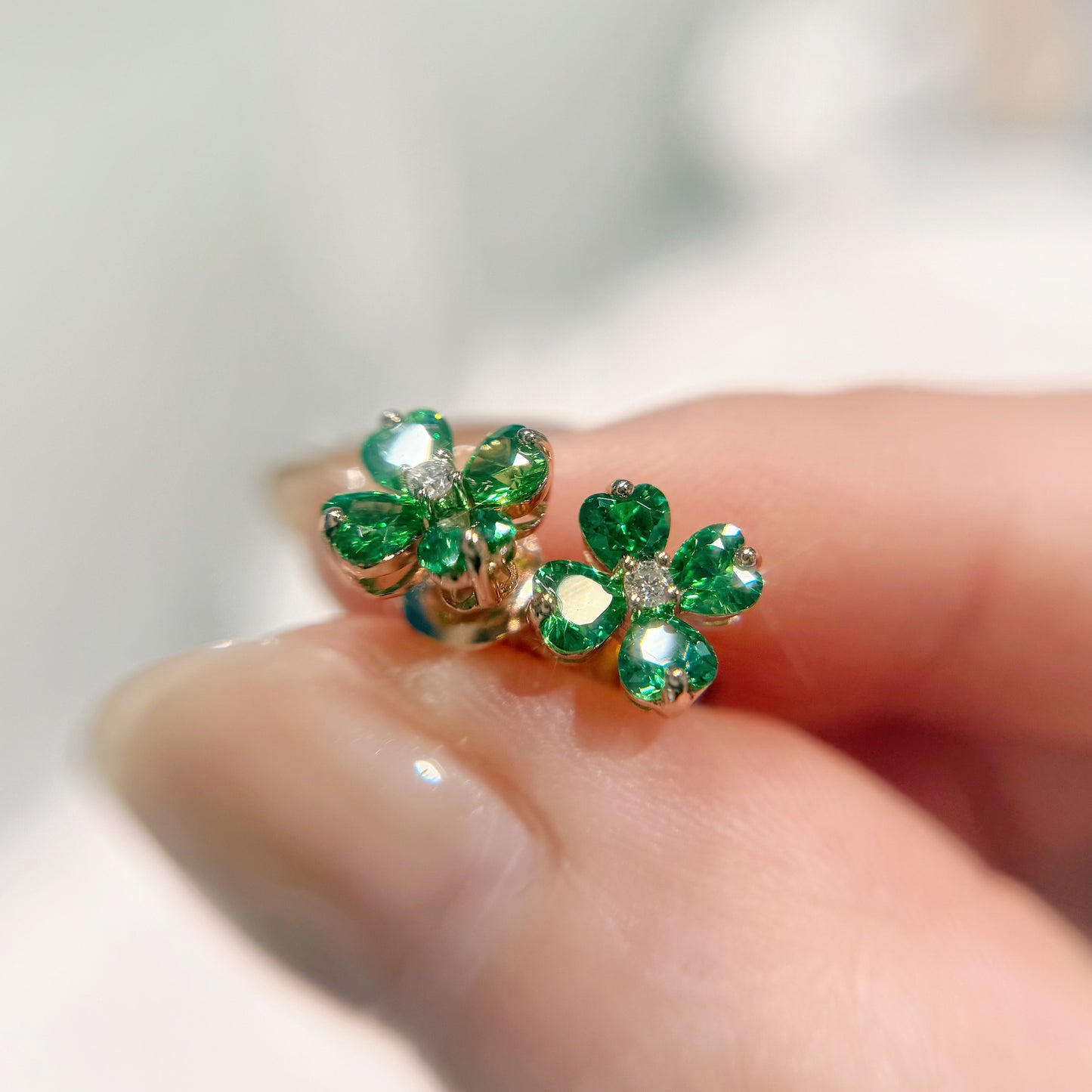 *春日新上* S925 蘋果綠幸運四葉草鑽石耳釘42AJE0176-紅