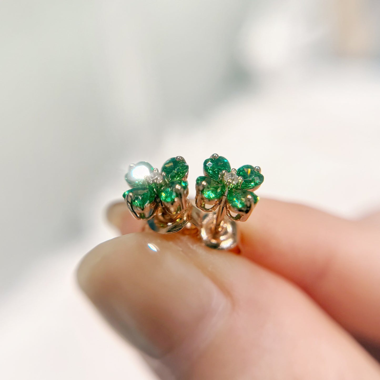 *春日新上* S925 蘋果綠幸運四葉草鑽石耳釘42AJE0176-紅