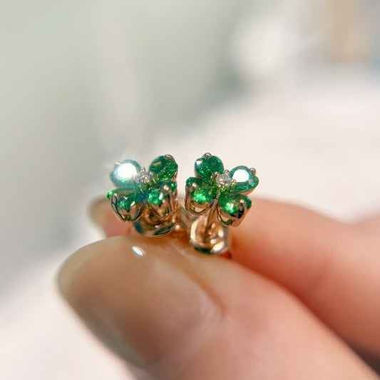 *春日新上* S925 蘋果綠幸運四葉草鑽石耳釘42AJE0176-紅