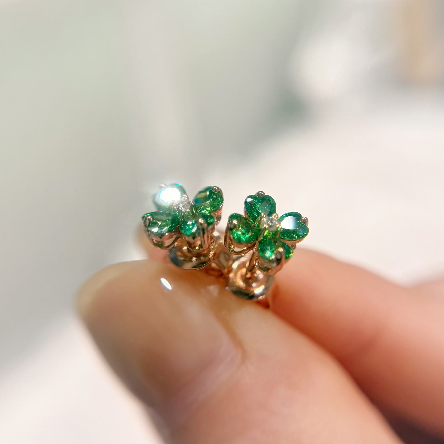 *春日新上* S925 蘋果綠幸運四葉草鑽石耳釘42AJE0176-紅