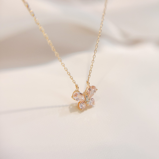 S925 優雅粉紅鋯石蝴蝶鑽石頸鏈42AJNO160-紅