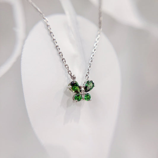 S925 優雅綠色鋯石蝴蝶鑽石頸鏈42AJNO160