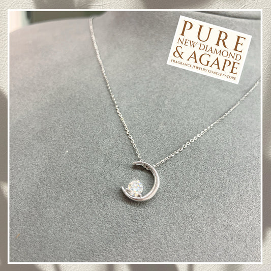 彎月鑽石18K白金頸鏈25DJO294