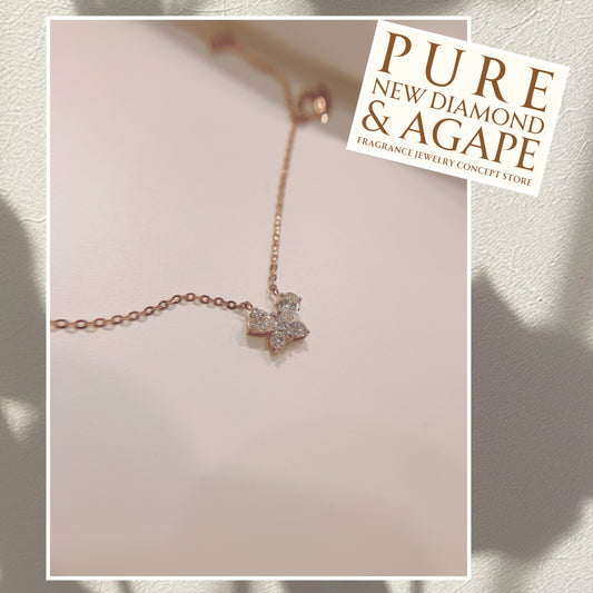 淡雅蝴蝶18K玫瑰金鑽石頸鏈42AJN0160