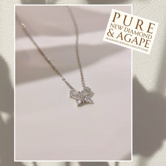 淡雅蝴蝶18K白金鑽石頸鏈42AJN0160