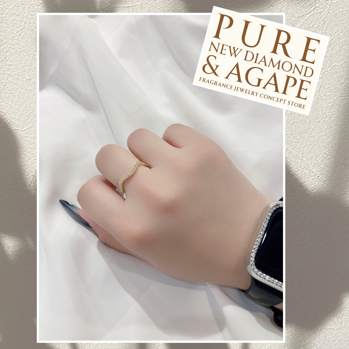 *New* S925 波浪形全圈滿鑽線戒42AJR0455-黃