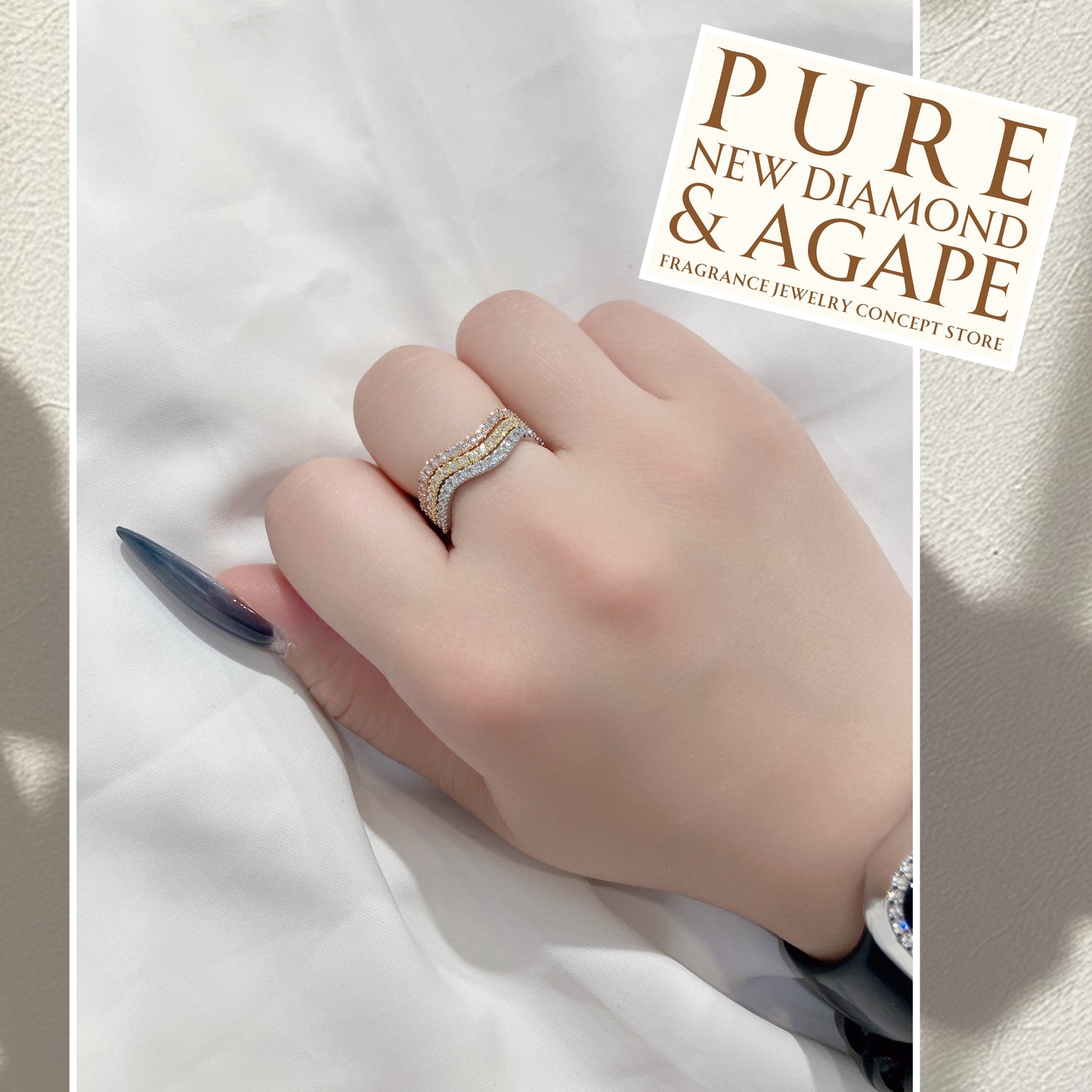 *New* S925 波浪形全圈滿鑽線戒42AJR0455-黃