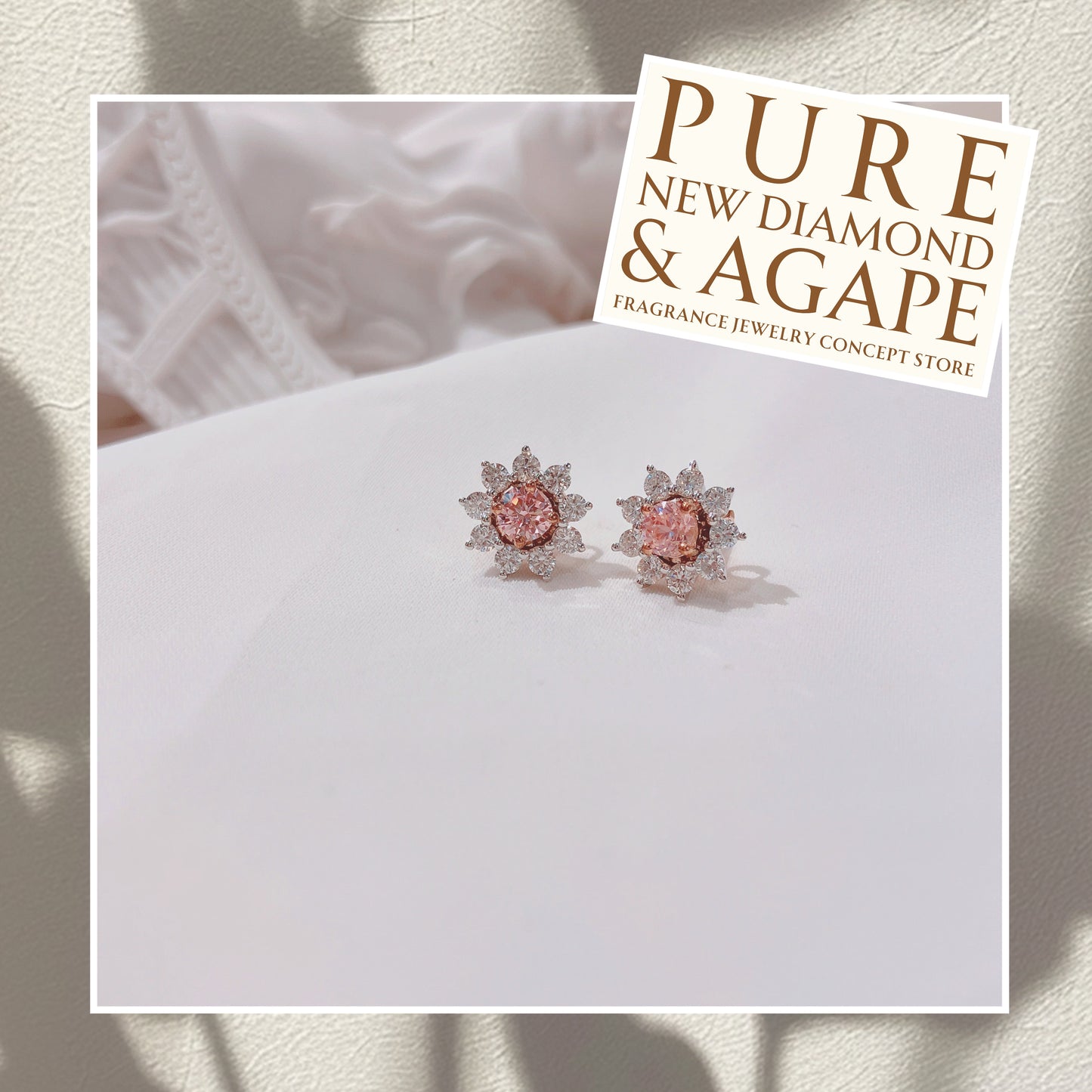 *New* S925 璀璨粉紅鋯石拼太陽花鑽石耳環42AJE0168