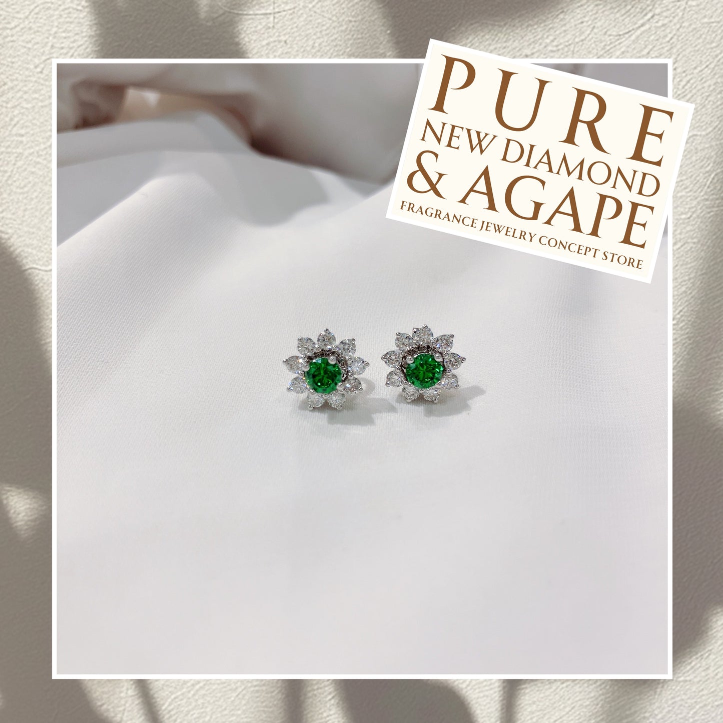 *New* S925 璀璨翠綠鋯石拼太陽花鑽石耳環42AJE0168