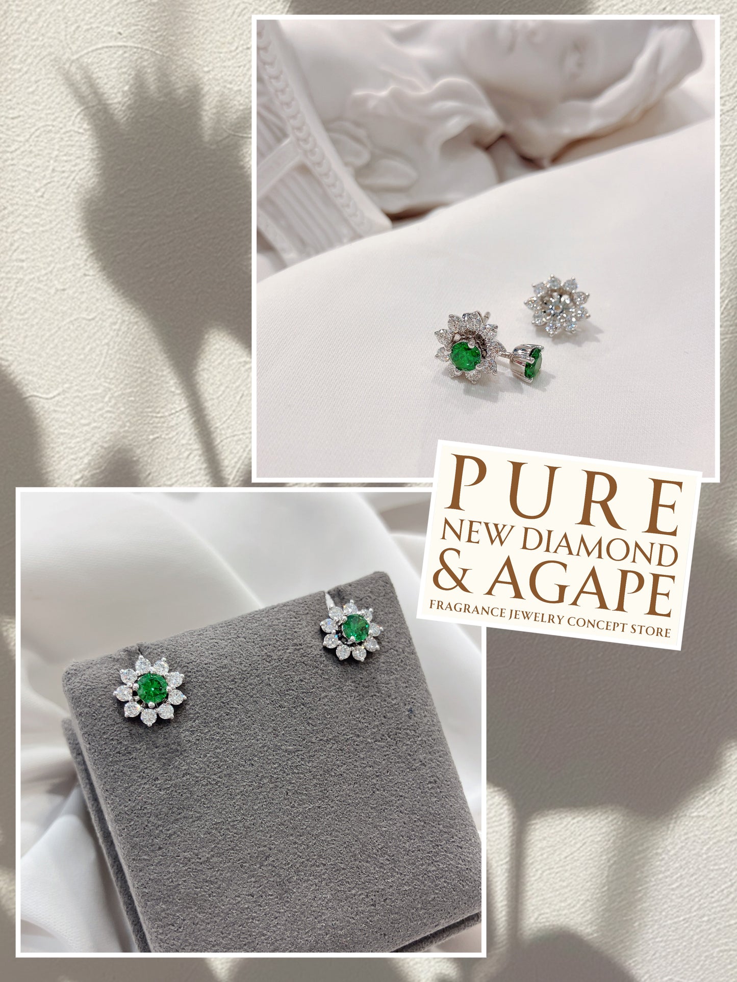 *New* S925 璀璨翠綠鋯石拼太陽花鑽石耳環42AJE0168