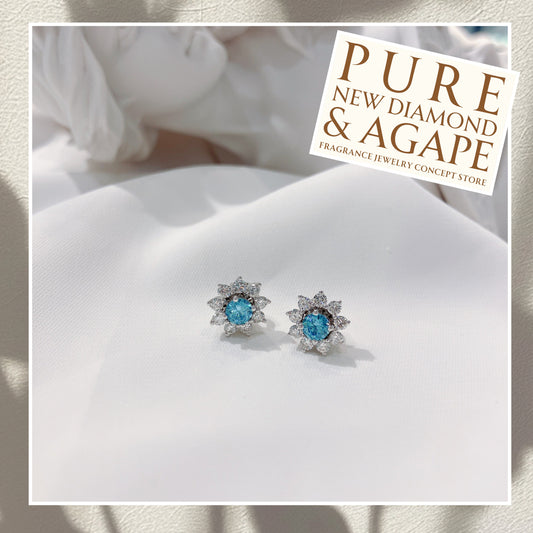 *New* S925 璀璨天藍鋯石拼太陽花鑽石耳環42AJE0168