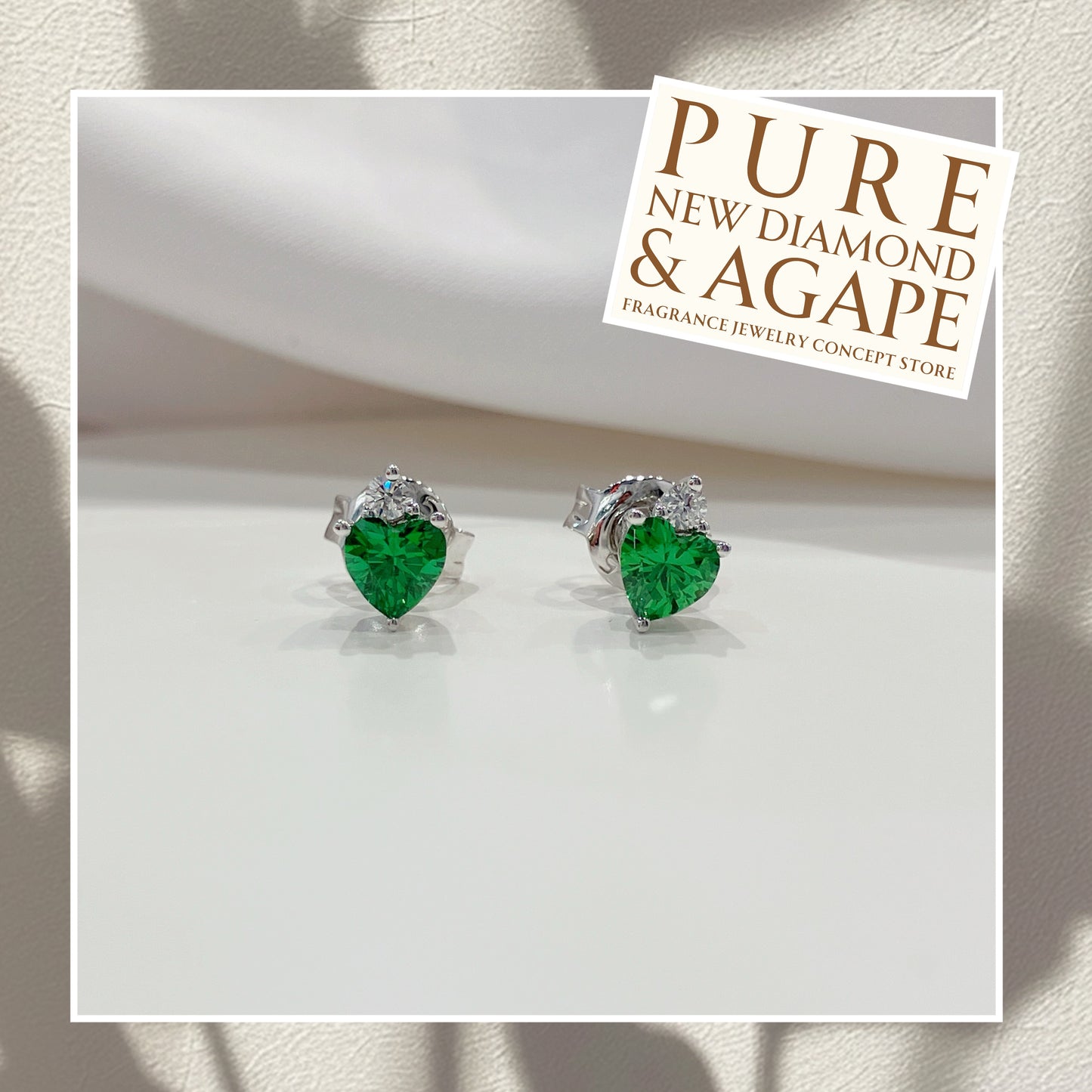 *預訂* S925 優雅心形綠色鋯石拼鑽石皇冠耳環42AJE0169