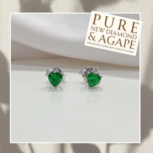 *New* S925 優雅心形綠色鋯石拼鑽石皇冠耳環42AJE0169