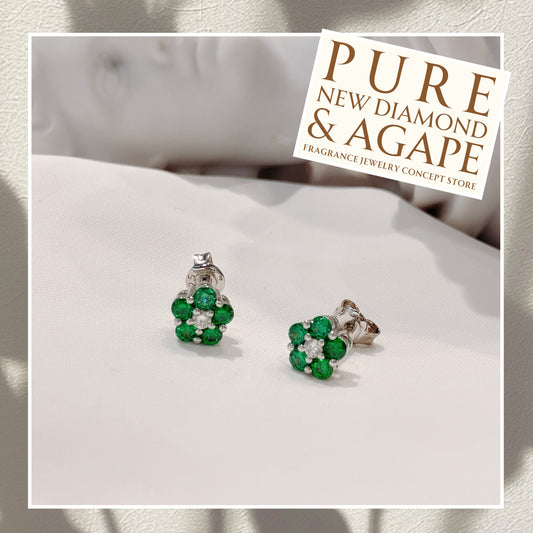 *New* S925 優雅翠綠鋯石梅花鑽石耳環42AJE0170