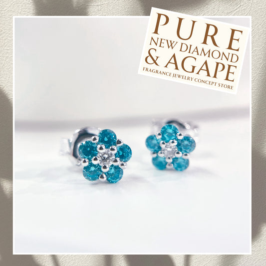 S925 天藍鋯石小梅花鑽石耳環42ASEO14