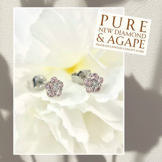 S925 粉紅鋯石小梅花鑽石耳環42ASEO14