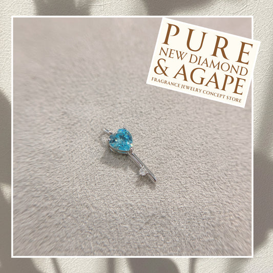 *New* S925 時尚心形天藍鋯石拼鑽石KEY吊墜42AJP0279