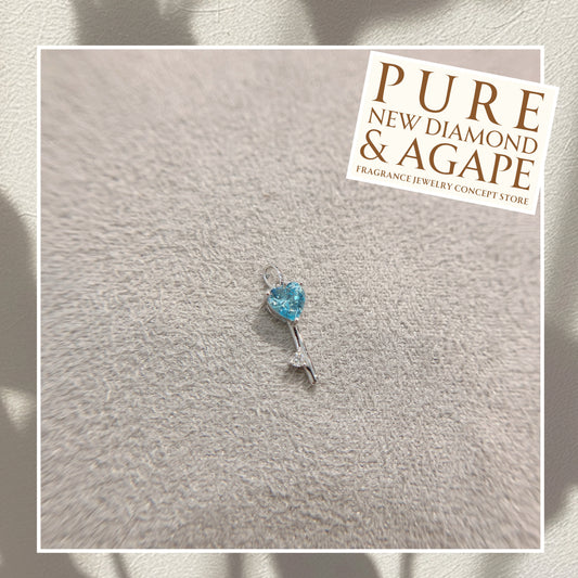 *New* S925 的骰鎖鑰款 天藍心形鋯石拼鑽石吊墜 42AJP0278