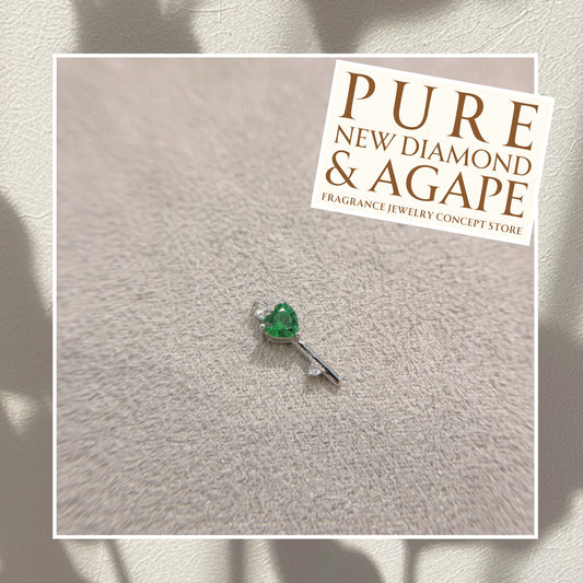 *New* S925 的骰鎖鑰款 翠綠心形鋯石拼鑽石吊墜 42AJP0278