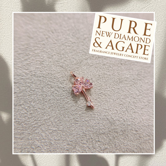 *New* S925 幸運三葉草款 粉紅心形鋯石拼鑽石吊墜 42AJP0280-紅