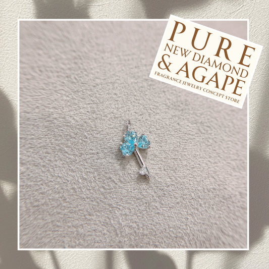 *New* S925 幸運三葉草款 天藍心形鋯石拼鑽石吊墜 42AJP0280