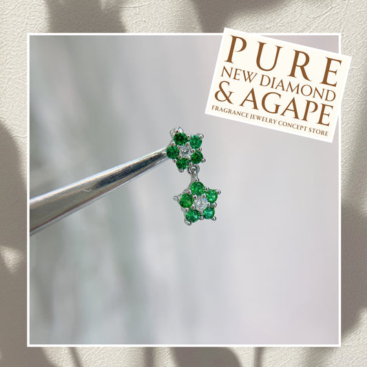 S925 可愛風翠綠鋯石拼鑽石星星吊墜42AJN0275