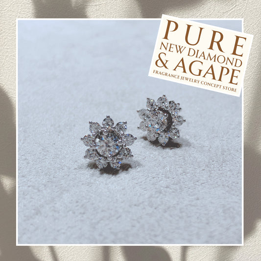 *New* S925 璀璨透明鋯石拼太陽花鑽石耳環42AJE0168