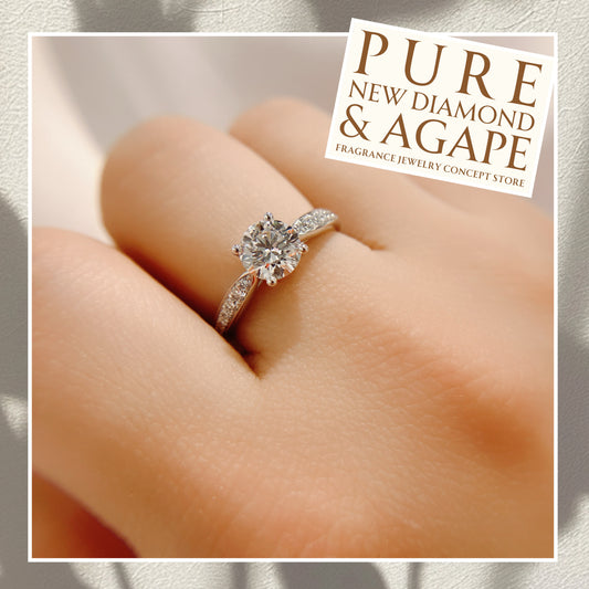 復古流線型碎鑽戒臂 PT鉑金1卡鑽石戒指25PTL-15