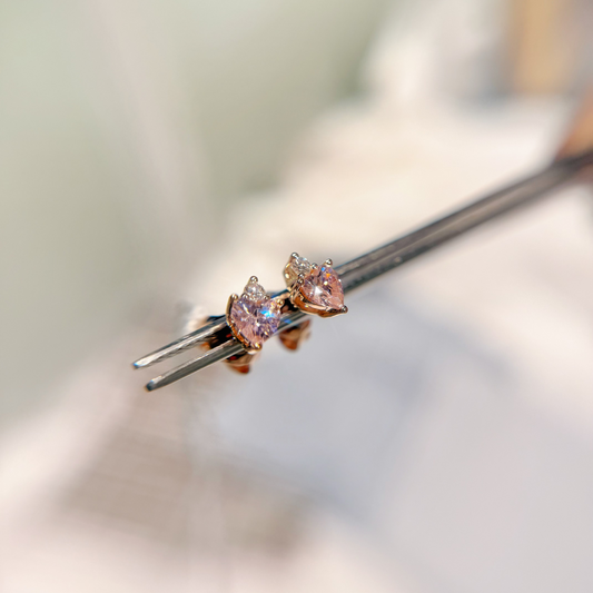 *New*S925 優雅心形粉紅鋯石拼鑽石皇冠耳環42AJE0169-紅