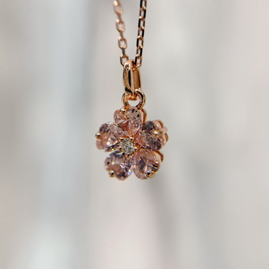 *春日新上* S925 粉紅櫻花鑽石頸鏈42AJN0187-紅