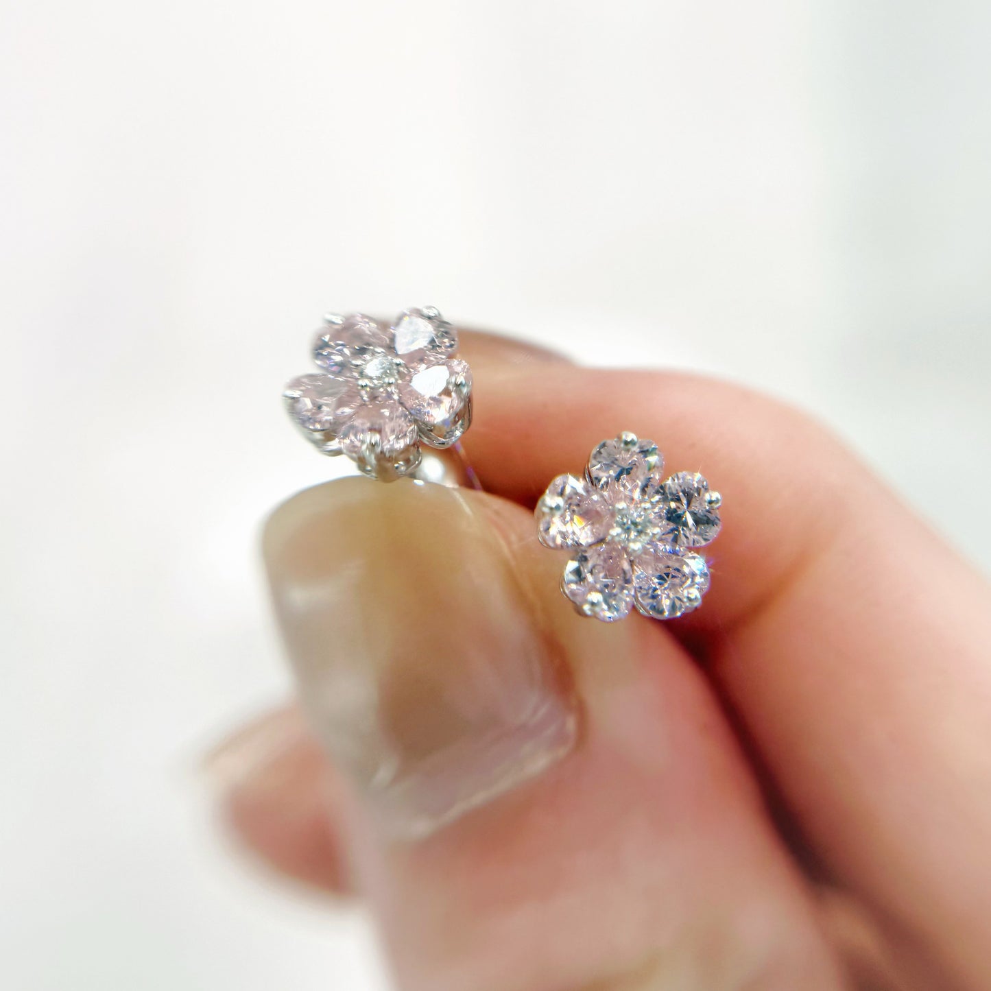 *春日新上* S925 粉紅櫻花鑽石耳釘42AJE0175