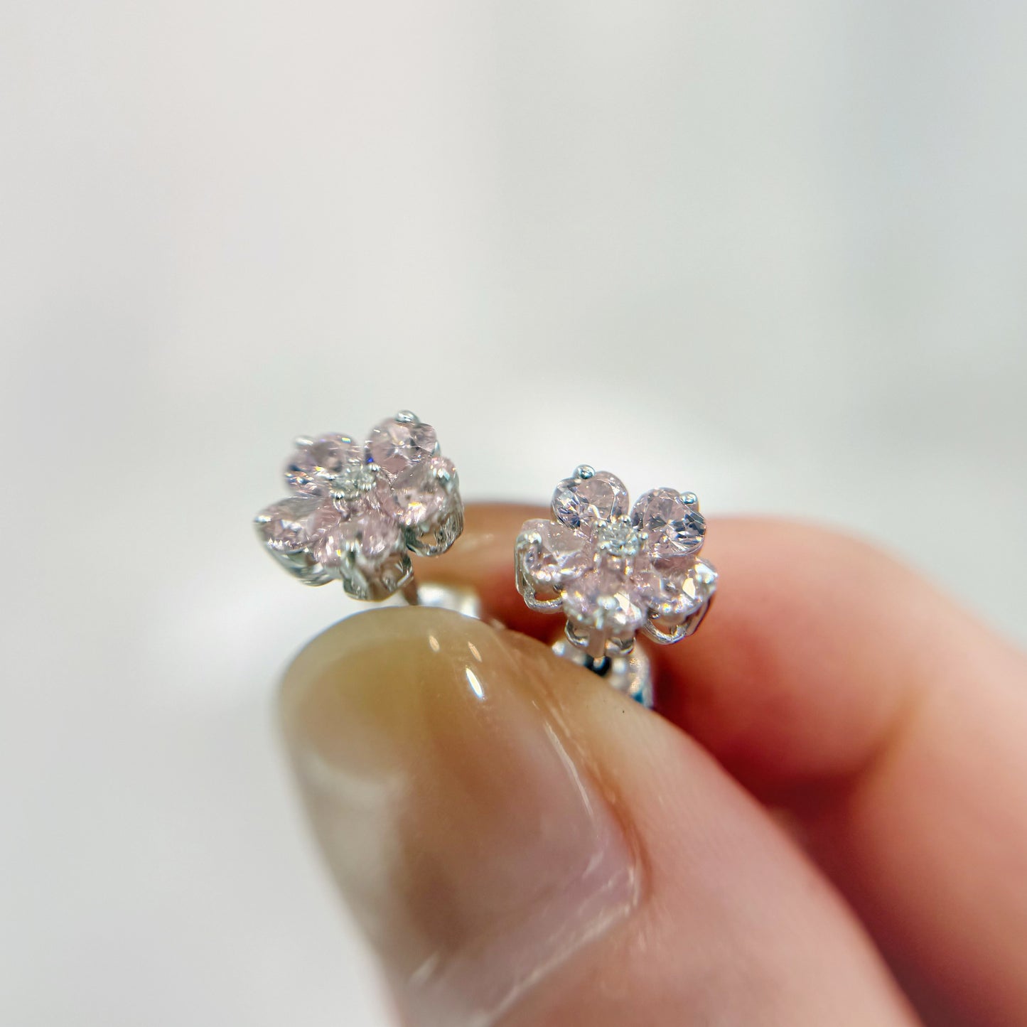 *春日新上* S925 粉紅櫻花鑽石耳釘42AJE0175