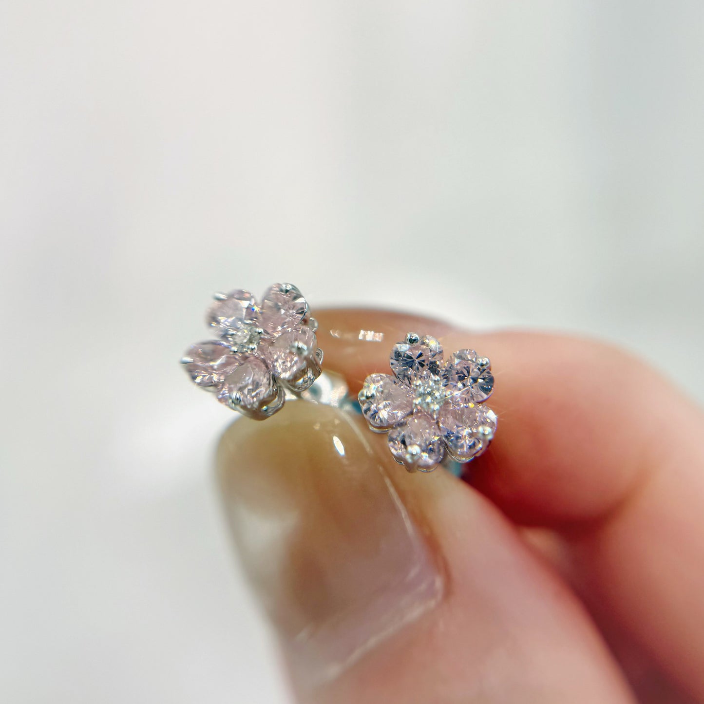 *春日新上* S925 粉紅櫻花鑽石耳釘42AJE0175