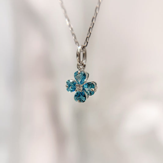 *春日新上* S925 天藍幸運四葉草鑽石頸鏈42AJN0188