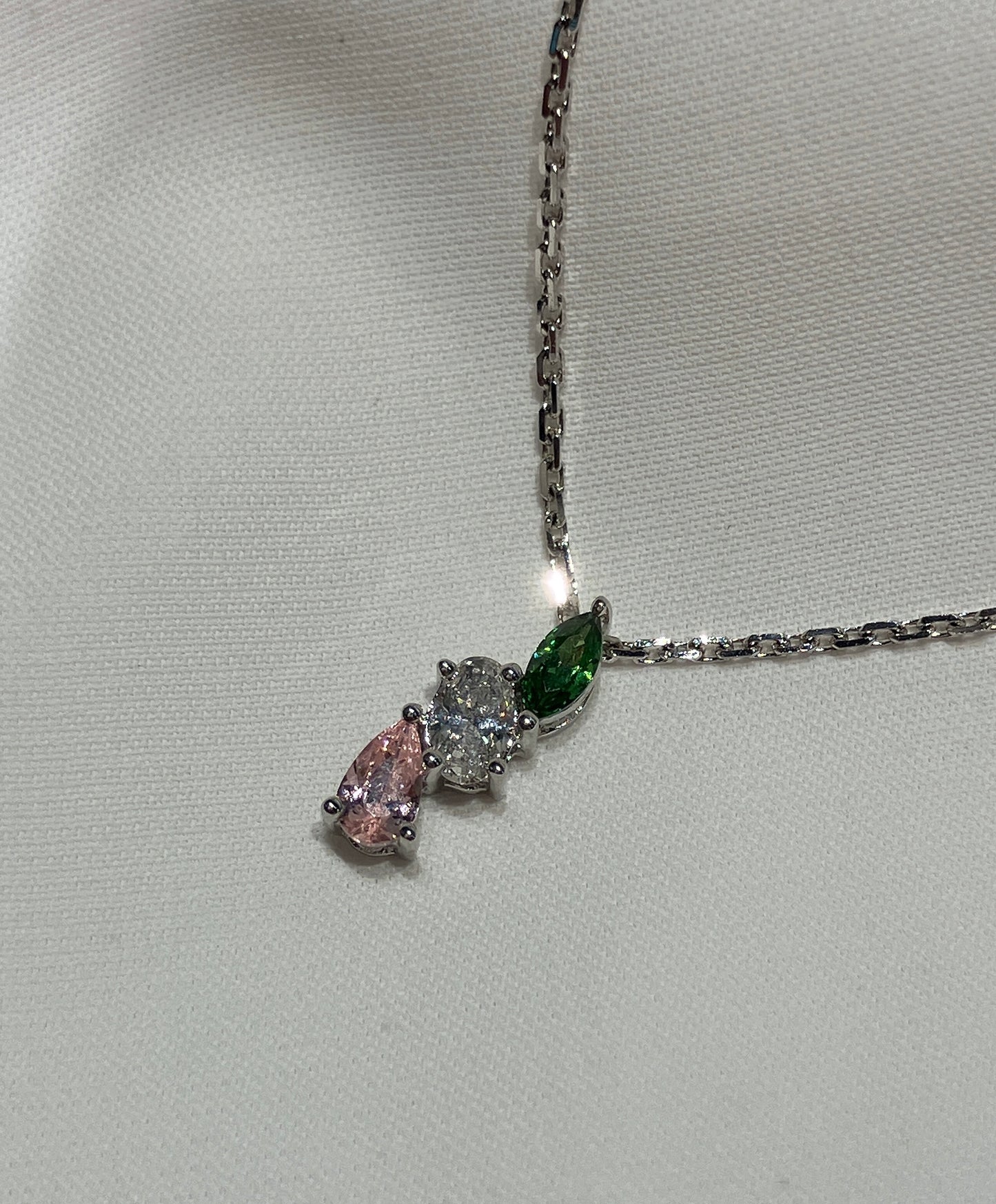 *New*S925 綠白粉三色水滴頸鏈42AJNO156