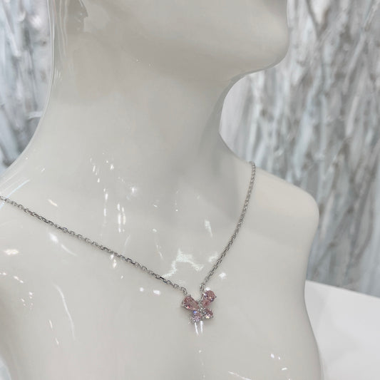 *New*S925 優雅粉紅鋯石蝴蝶鑽石頸鏈42AJNO160