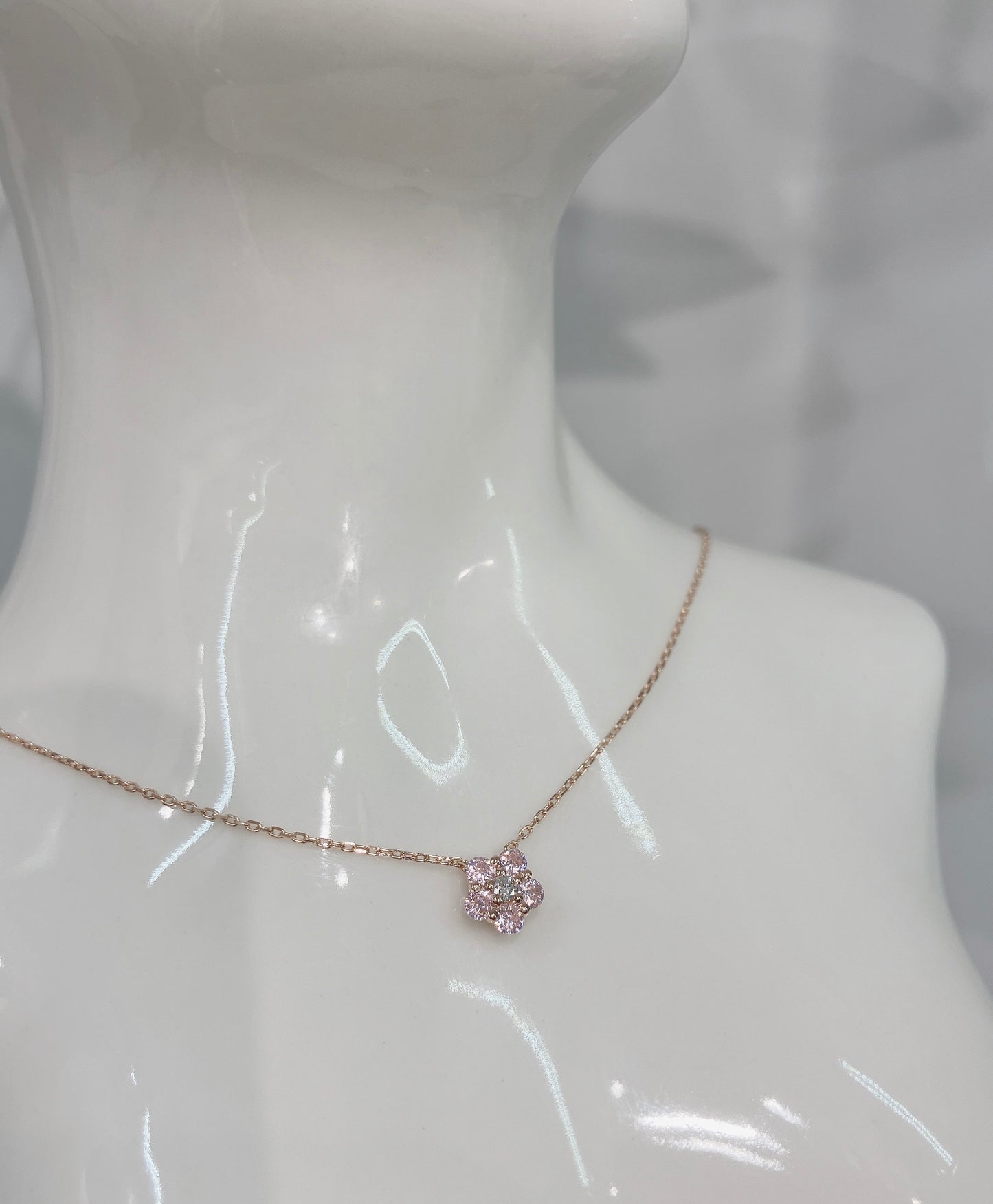 S925 粉紅鋯石小櫻花鑽石頸鏈42ASNO14-紅