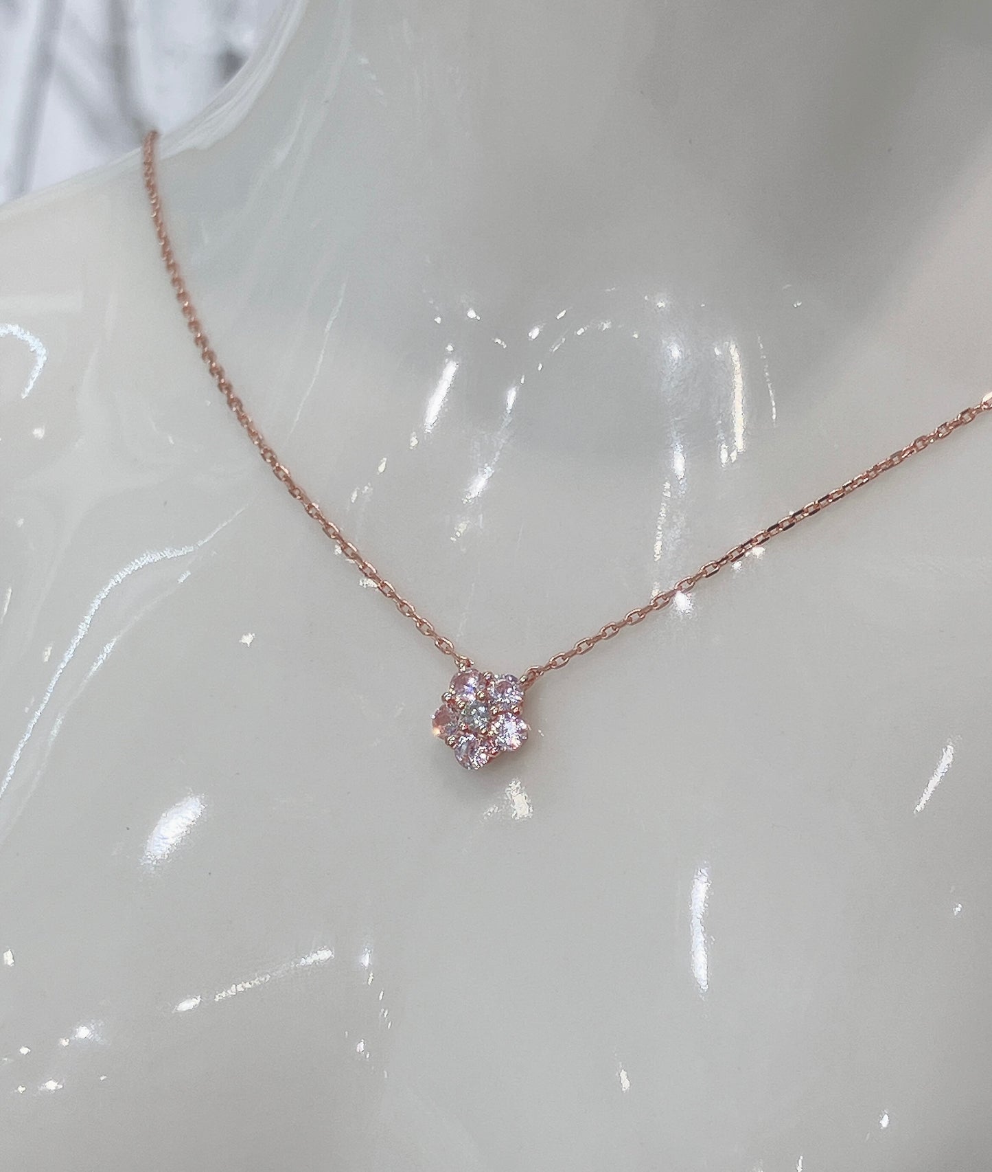 S925 粉紅鋯石小櫻花鑽石頸鏈42ASNO14-紅