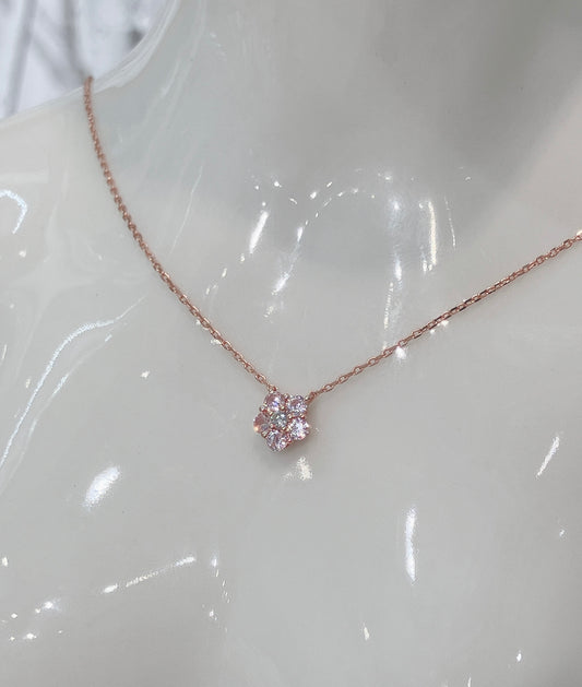 S925 粉紅鋯石小櫻花鑽石頸鏈42ASNO14-紅