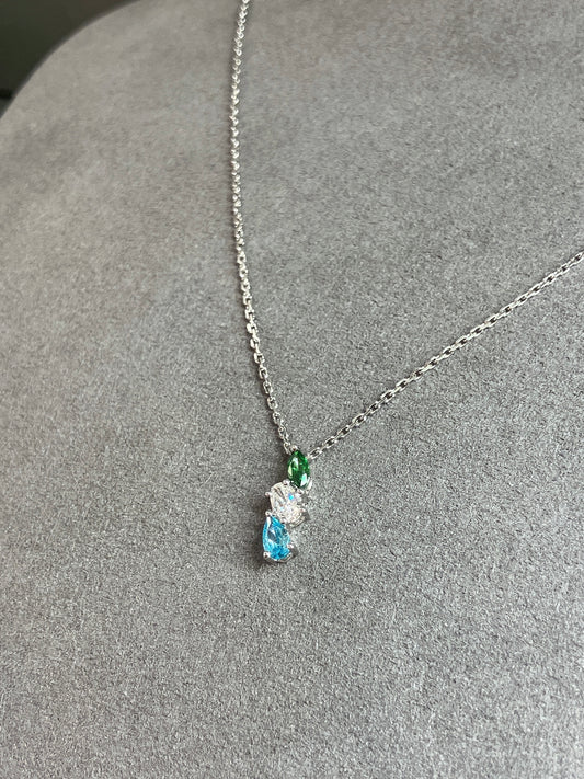 *New*S925 綠白藍三色水滴頸鏈42AJNO156