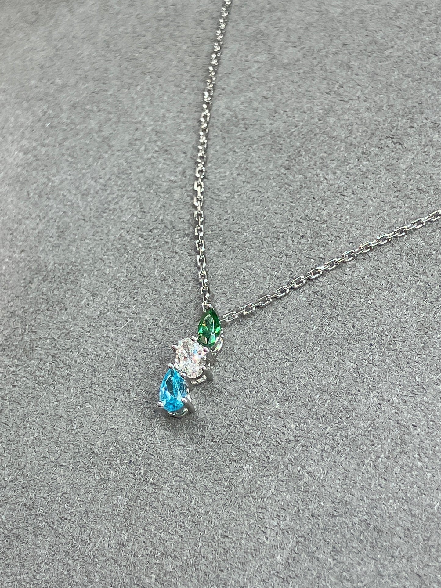 *New*S925 綠白藍三色水滴頸鏈42AJNO156