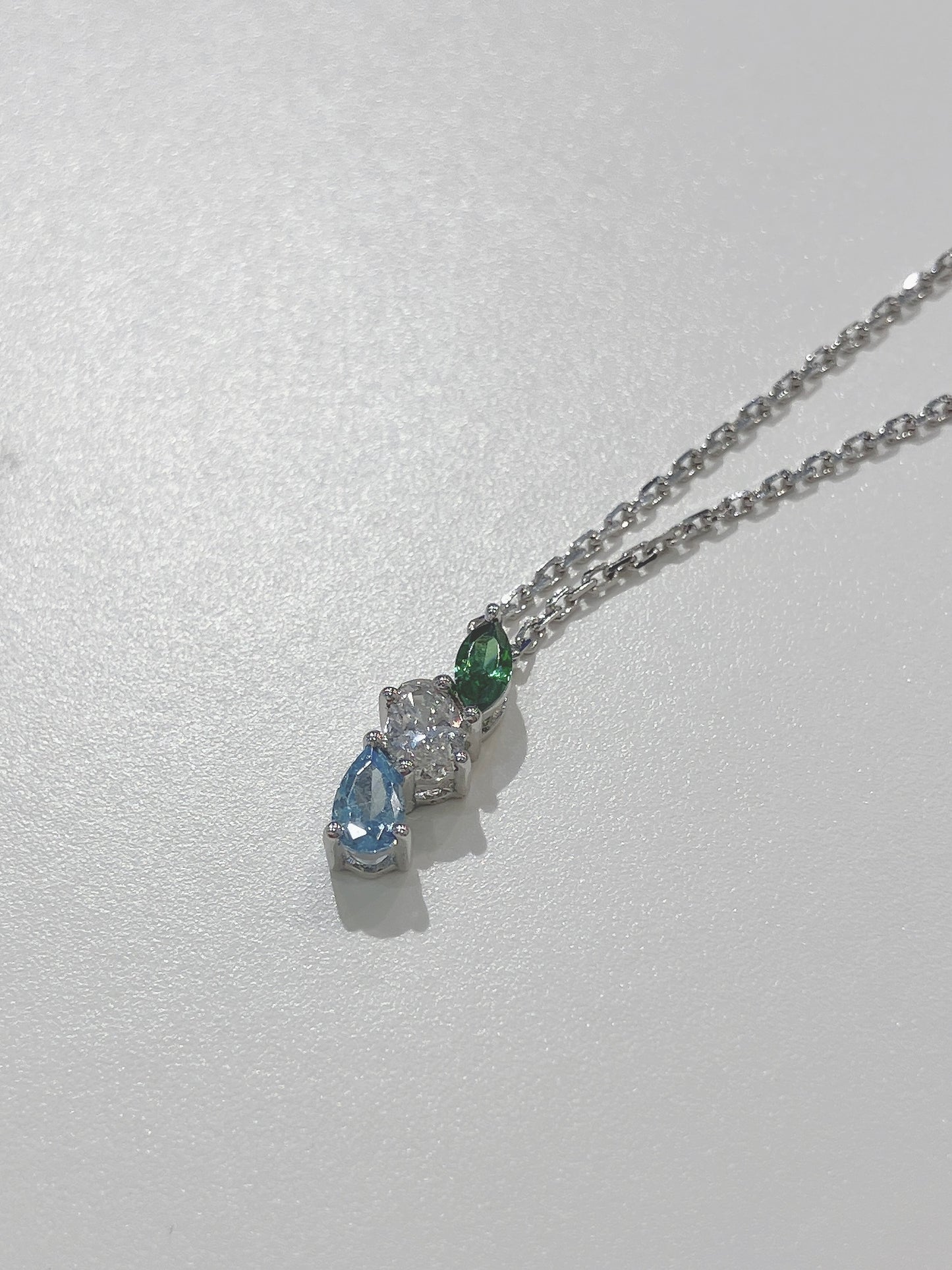 *New*S925 綠白藍三色水滴頸鏈42AJNO156