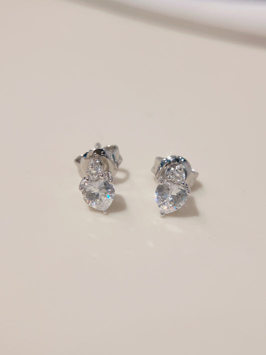 *New* S925 優雅心形透明鋯石拼鑽石皇冠耳環42AJE0169